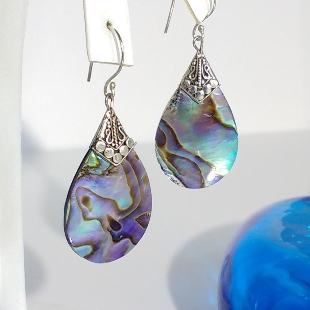 Abalone Shell Dangle Earrings Sterling Silver - image 1